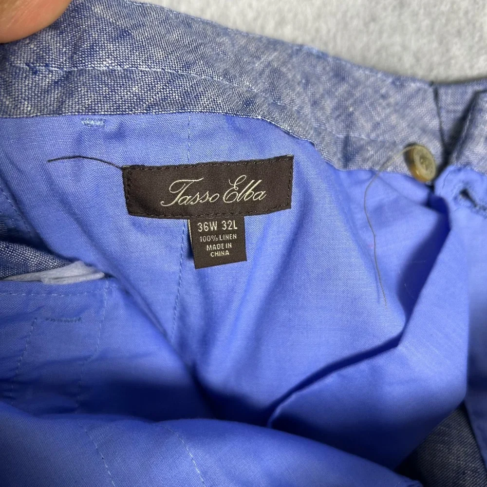 Tasso Elba pants men's 36x32 100 linen  summer resort luxury blue